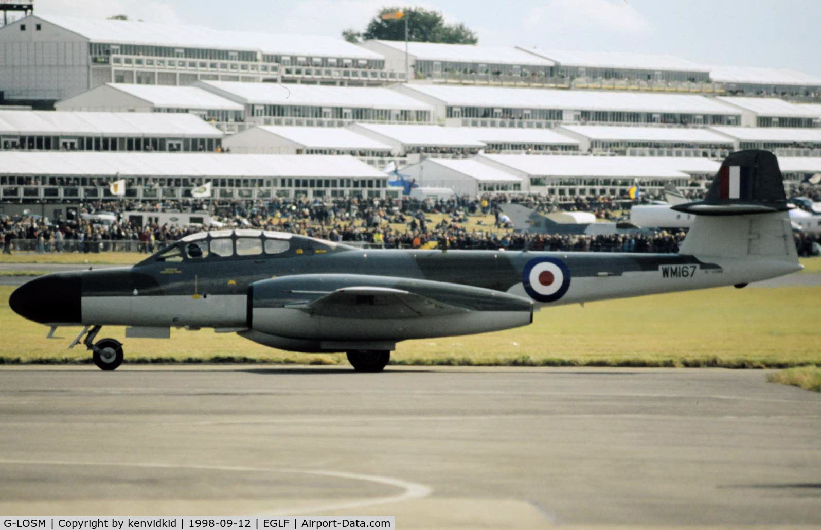 G-LOSM, 1952 Gloster Meteor NF.11 C/N S4/U/2342, Taxying for take off at the 1998 Farnborough International Air Show.