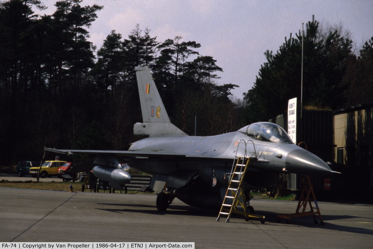 FA-74, 1980 SABCA F-16AM Fighting Falcon C/N 6H-74, F-16A of the Belgian Air Force getting ready for a mission from Jever Air Base, Germany