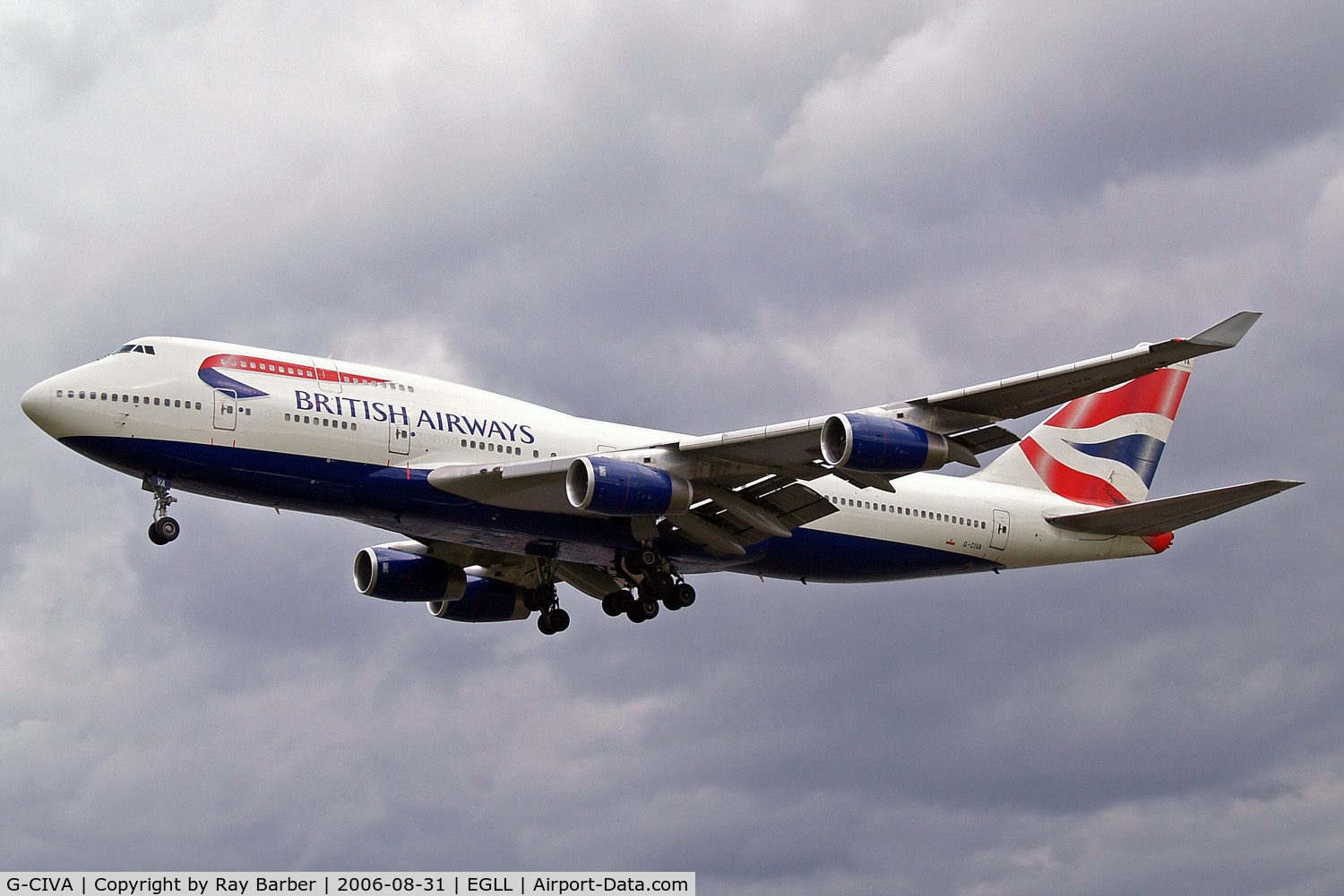 G-CIVA, 1993 Boeing 747-436 C/N 27092, Boeing 747-436 [27092] (British Airways) Heathrow~G 31/08/2006. On finals 27L.