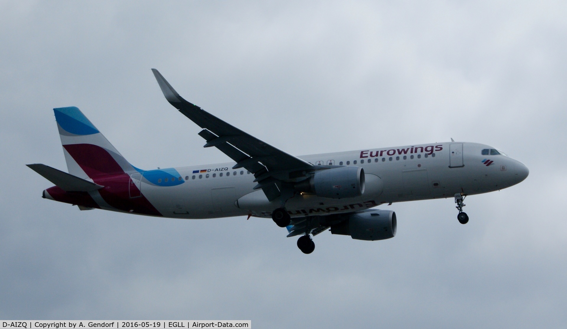 D-AIZQ, 2013 Airbus A320-214 C/N 5497, Eurowings, is here landing at London Heathrow(EGLL)