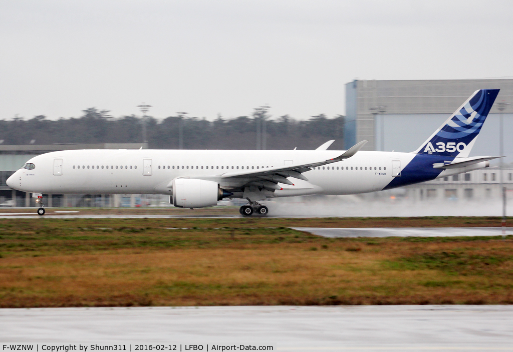 F-WZNW, 2013 Airbus A350-941 C/N 004, C/n 0004 - Taking off for storage @ LFBT/LDE... Qatar Airways logo on fuselage removed...