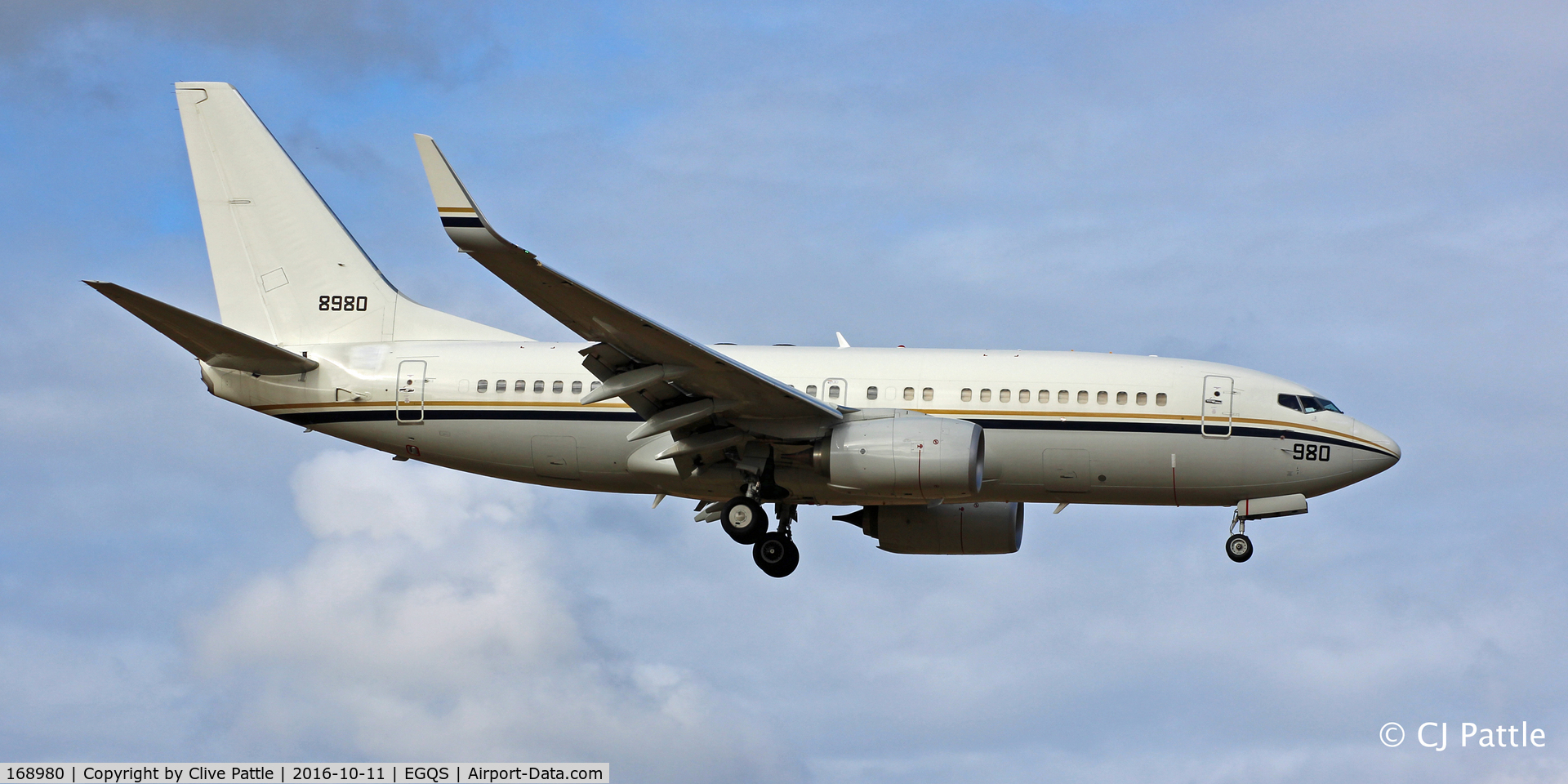 168980, 2014 Boeing C-40A Clipper C/N 43827, USN action from VR-61 at RAF Lossiemouth EGQS during Exercise Joint Warrior 16-2