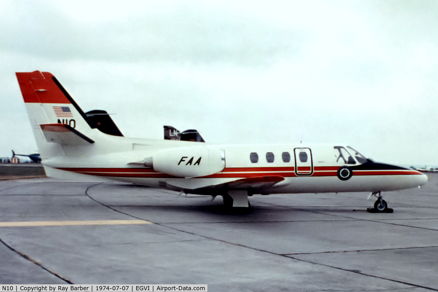N10, 1973 Cessna 500 Citation I C/N 500-0084, Cessna Citation I [500-0084] (FAA-Federal Aviation Administration) RAF Greenham Common~G 07/07/1974. From a slide not the best of images required a lot of cleaning..