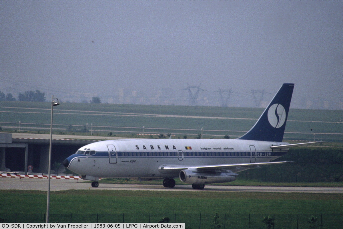 OO-SDR, 1979 Boeing 737-229C C/N 21738, Sabena Boeing 737-229C taxiing at Paris Charles de Gaulle airport, 1983