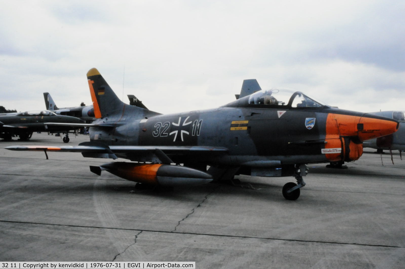 32 11, Fiat G-91R/3 C/N D479, At the 1976 International Air Tattoo Greenham Common, copied from slide.