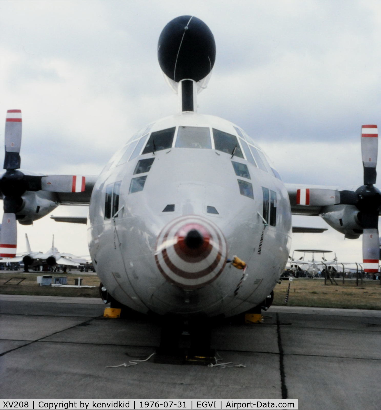 XV208, 1966 Lockheed C-130K Hercules W.2 C/N 382-4233, At the 1976 International Air Tattoo Greenham Common, copied from slide.
