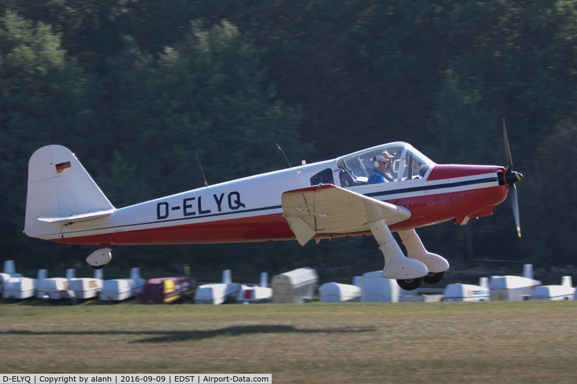 D-ELYQ, Klemm Kl-107C C/N 152, Arriving at the 2016 Hahnweide Oldtimer Fliegertreffen