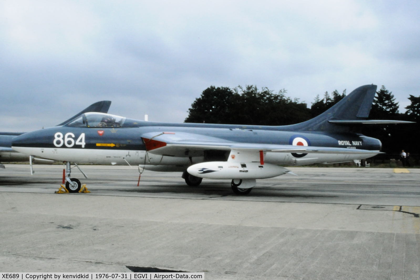 XE689, 1955 Hawker Hunter GA.11 C/N HABL-003032, At the 1976 International Air Tattoo Greenham Common, copied from slide.