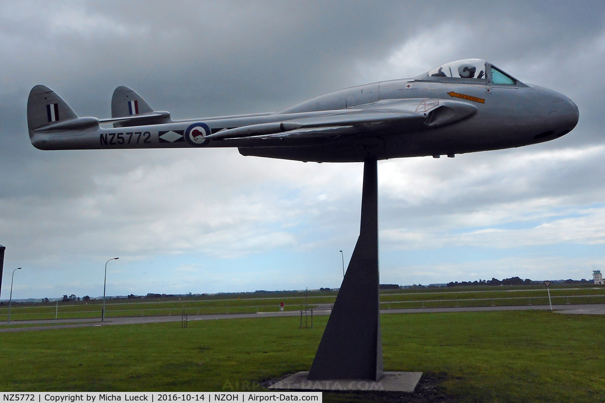 NZ5772, De Havilland DH-100 Vampire FB.5 C/N Not found NZ5772, At Ohakea air base