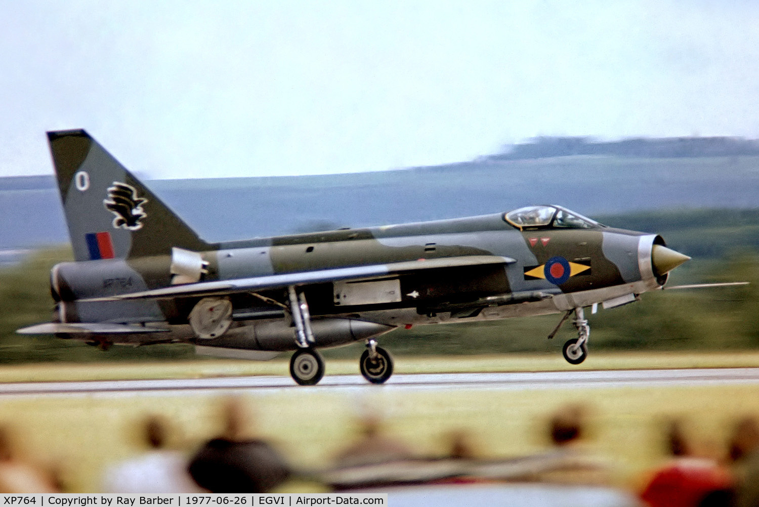 XP764, 1964 English Electric Lightning F.3 C/N 95193, English Electric Lightning F.3 [95192] (Royal Air Force) RAF Greenham Common~G 26/06/1977. From a slide.