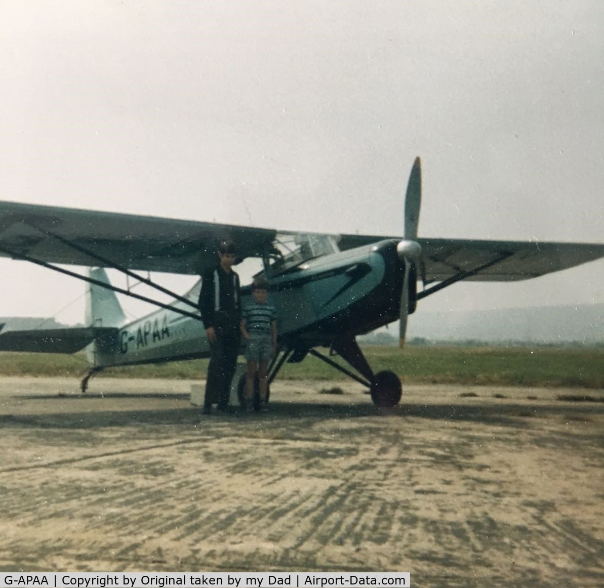 G-APAA, 1956 Auster J-5R Alpine C/N 3303, This is me and my older brother in 1966 or 67, when we had our first ever flight, at Weston-Super-Mare (or possibly Bristol?) with my Dad, who was a former RAF LAC in WW2 who maintained Hurricanes and other planes in North Africa and Italy