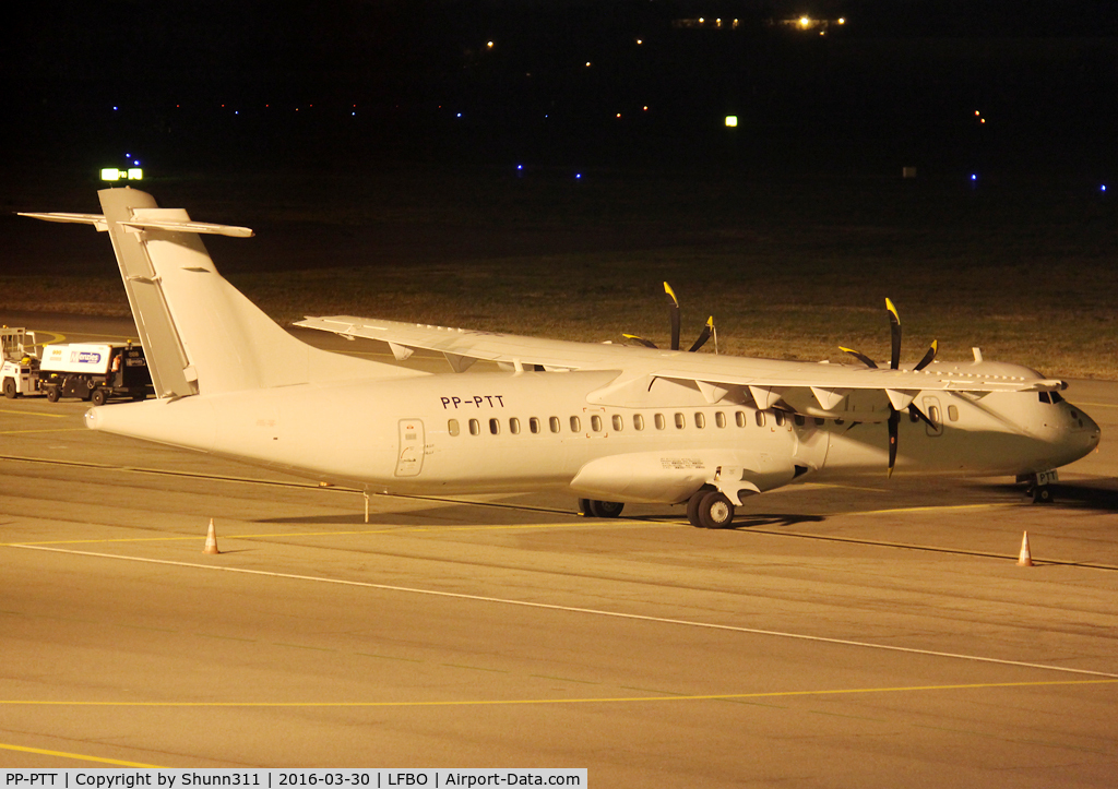 PP-PTT, 2009 ATR 72-212A C/N 846, Parked at the General Aviation area for night stop during ferry flight from Brasil to Billund due to storage... Ex. TRIP / AZUL aircraft