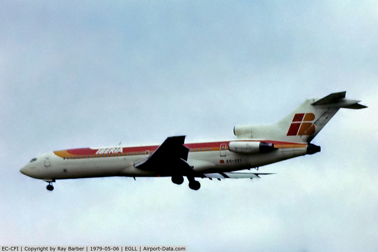 EC-CFI, 1974 Boeing 727-256 C/N 20819, Boeing 727-256 [20819] (Iberia) Heathrow~G 06/05/1979. From a slide.