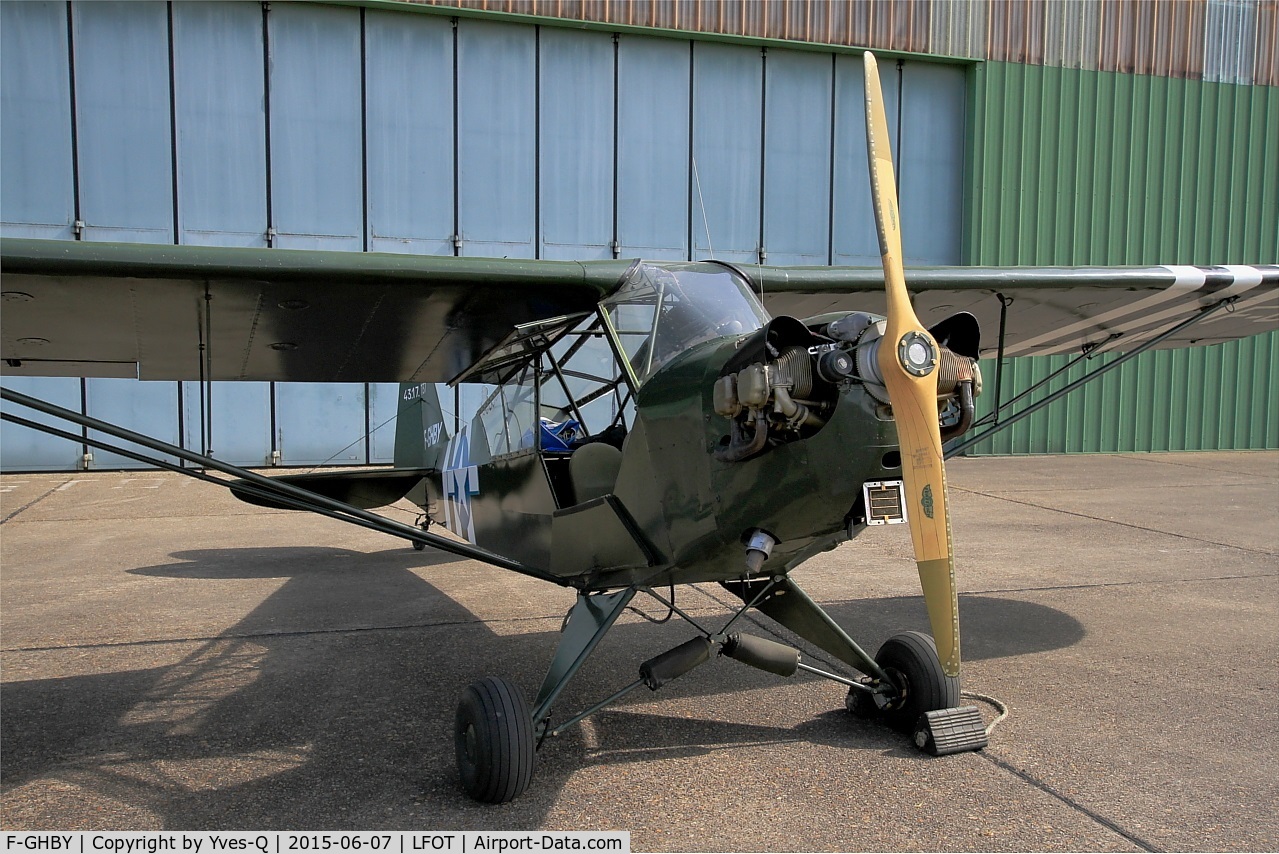 F-GHBY, 1943 Piper L-4A Grasshopper C/N 43-17737, Piper J3C-65 Cub, Static display, Tours-St Symphorien Air Base 705 (LFOT-TUF) Open day 2015