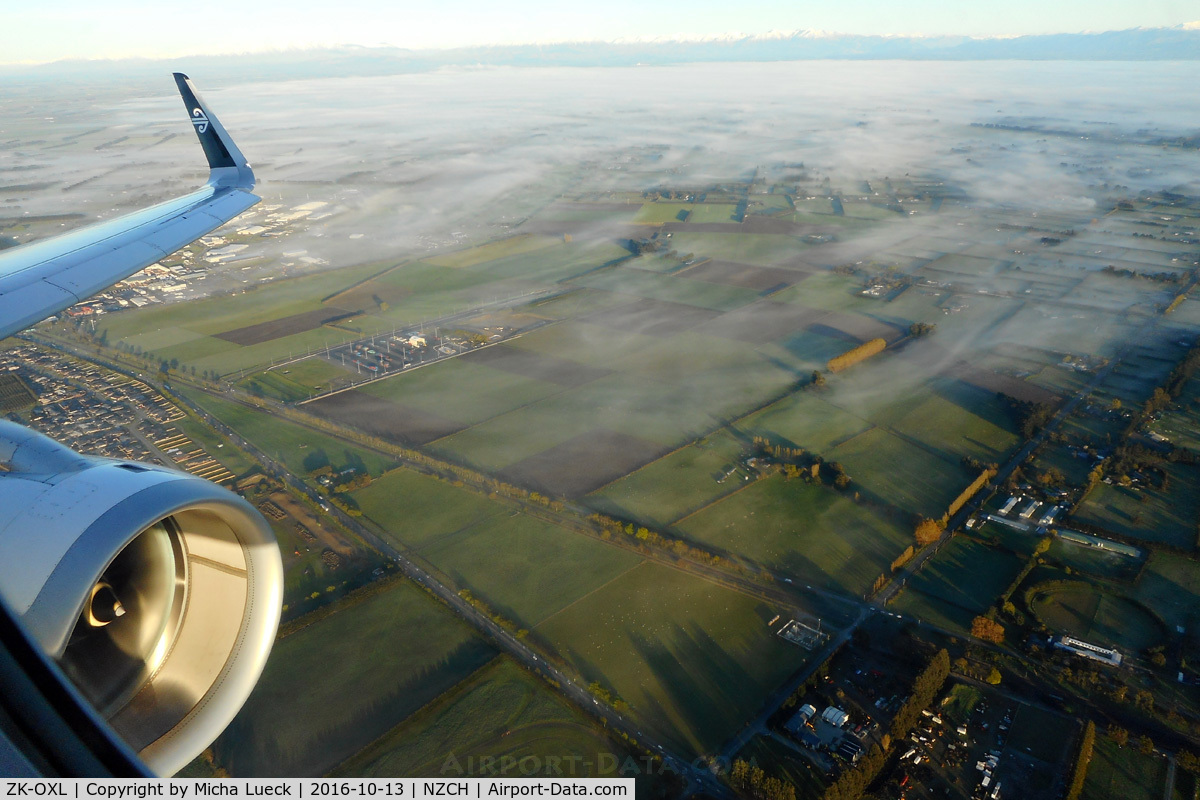 ZK-OXL, 2016 Airbus A320-232 C/N 7086, Approach for 7:20am arrival in CHC - beautiful Canterbury plains