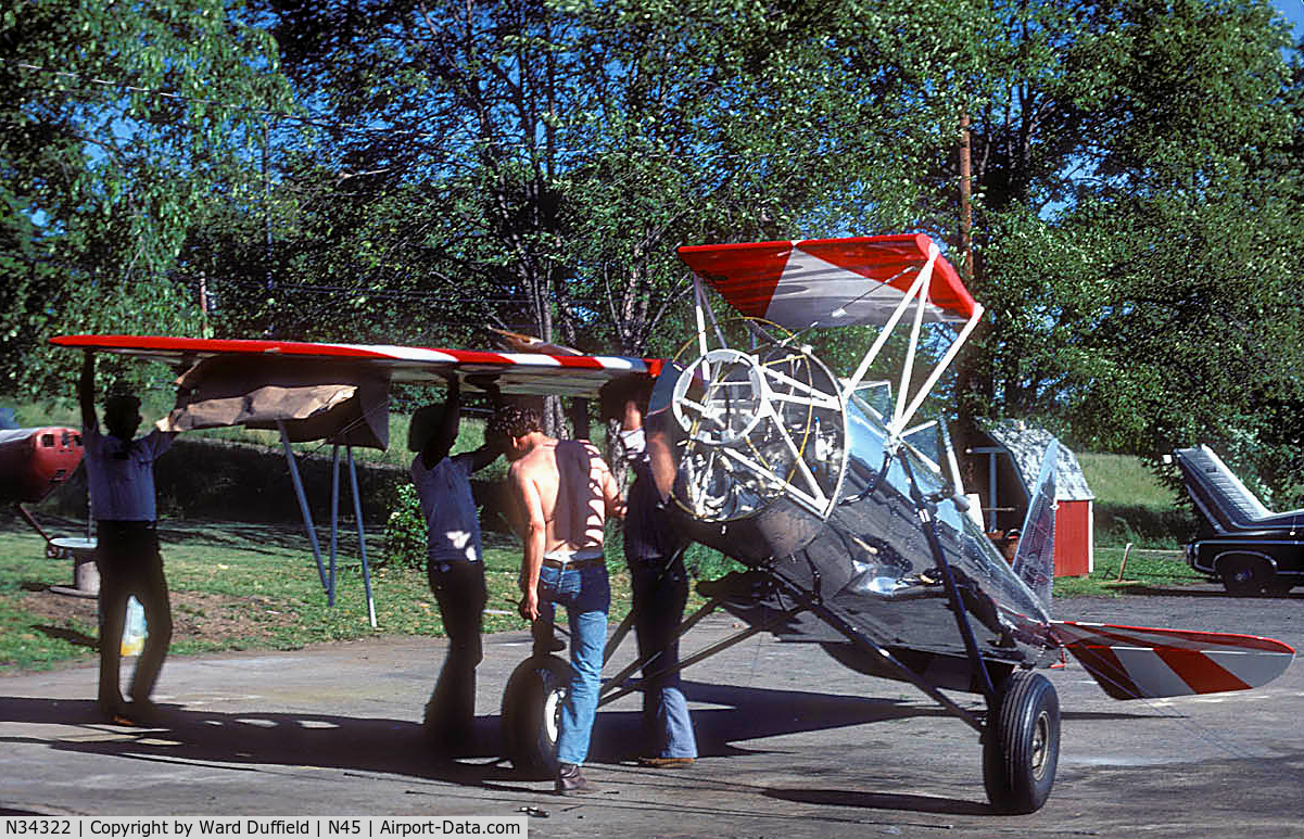 N34322, 1942 Meyers OTW-145 C/N 66, Attaching the recovered wings to N34322, June 1978.