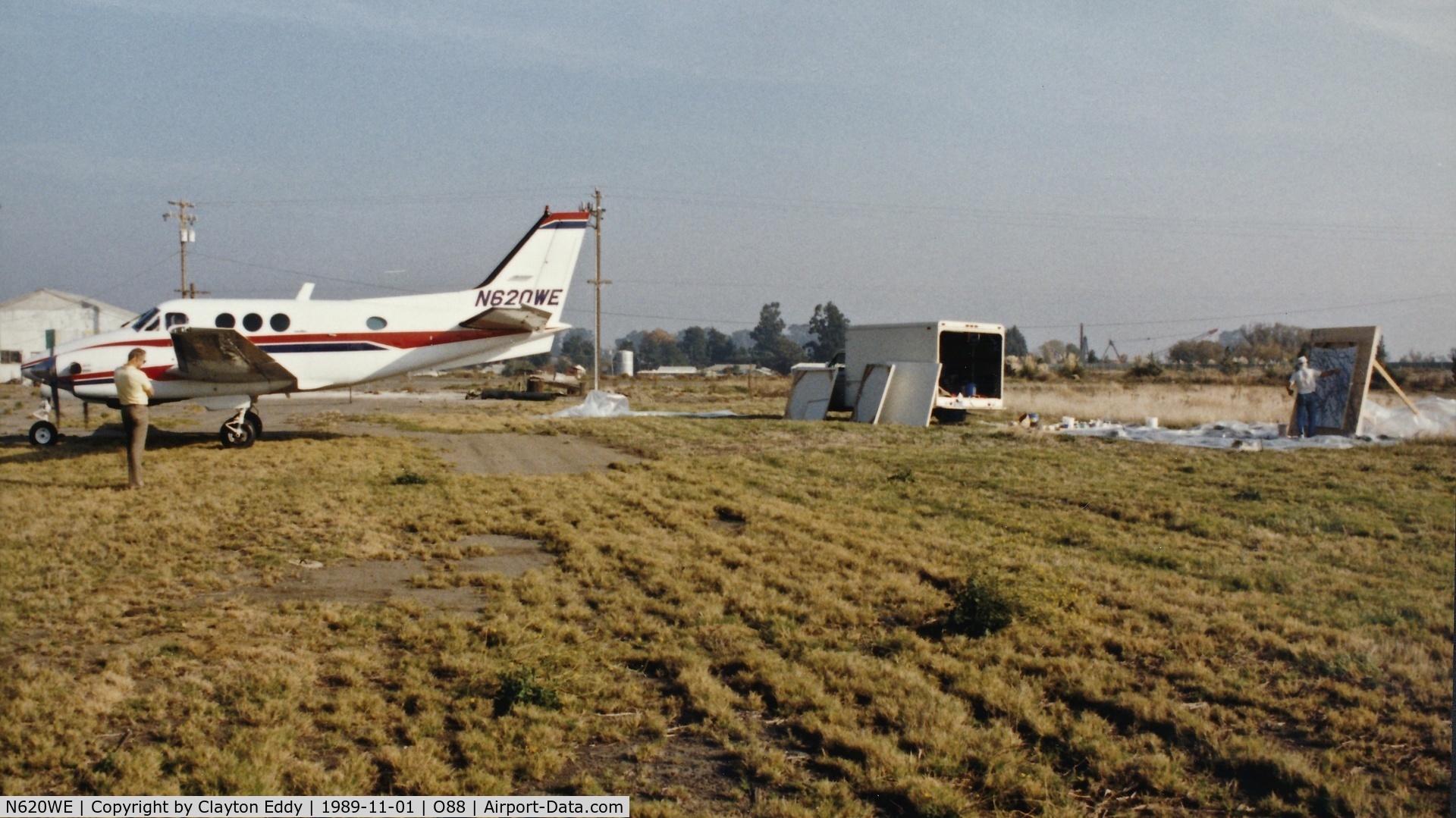 N620WE, 1977 Beech C90 King Air C/N LJ-743, Artist using N620WE. Old Rio Vista Airport in California. 1989.