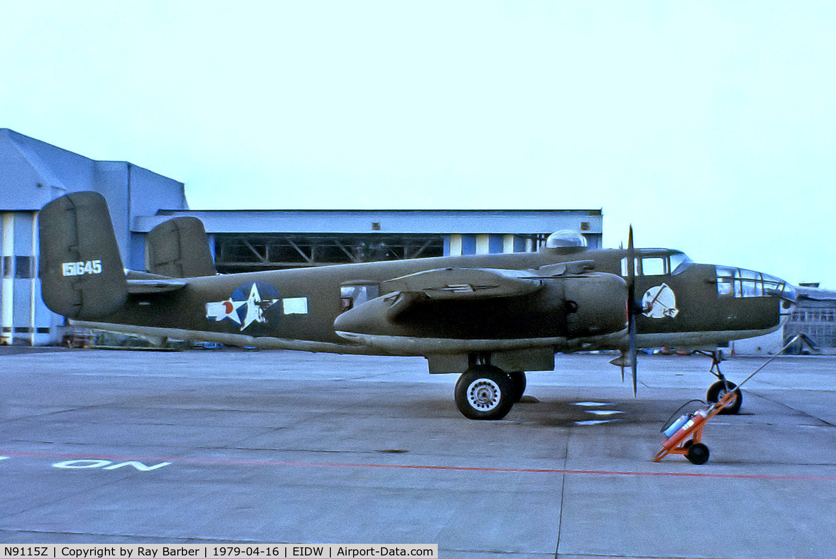 N9115Z, North American TB-25N Mitchell C/N 108-32461, North American TB-25N Mitchell [108-32641] Dublin Int'l~EI 16/04/1979. From a slide  used in the film Hannover Street in 1978.