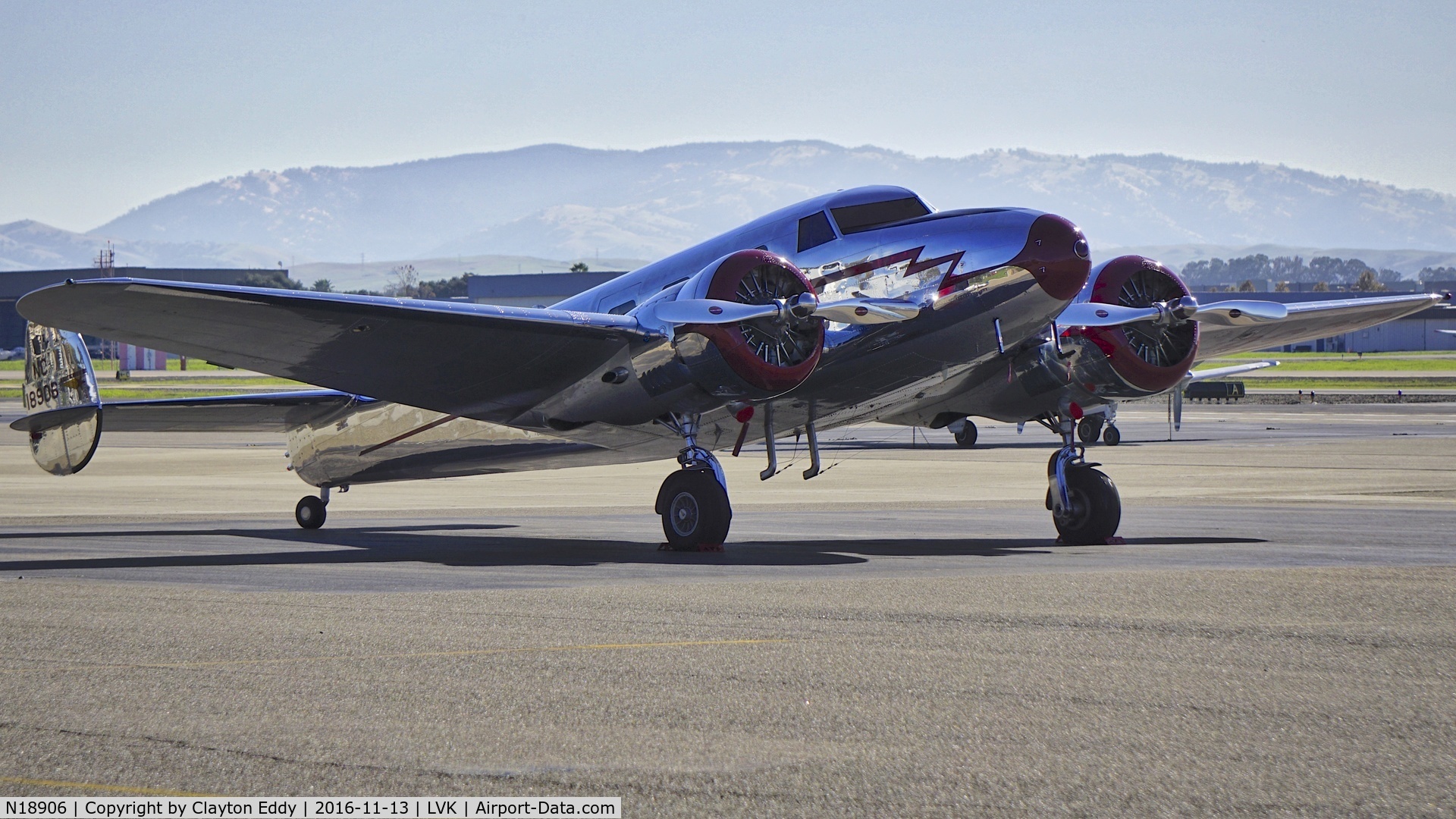 N18906, Lockheed 12A Electra Junior C/N 1277, N18906 on the ramp at Livermore Airport. 2016.
