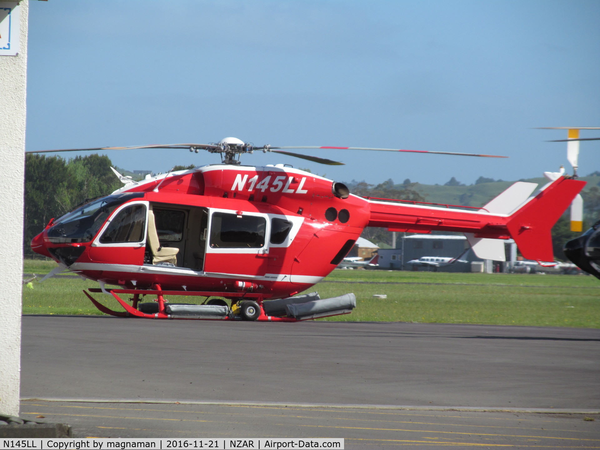 N145LL, Eurocopter-Kawasaki EC-145 (BK-117C-2) C/N 9574, at Ardmore for attention - off super yacht in harbour