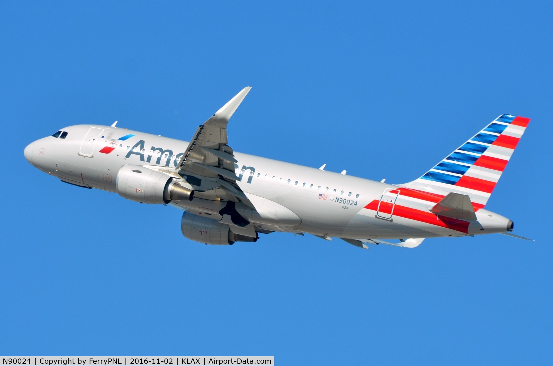 N90024, 2014 Airbus A319-115 C/N 6384, American A319 departing LAX