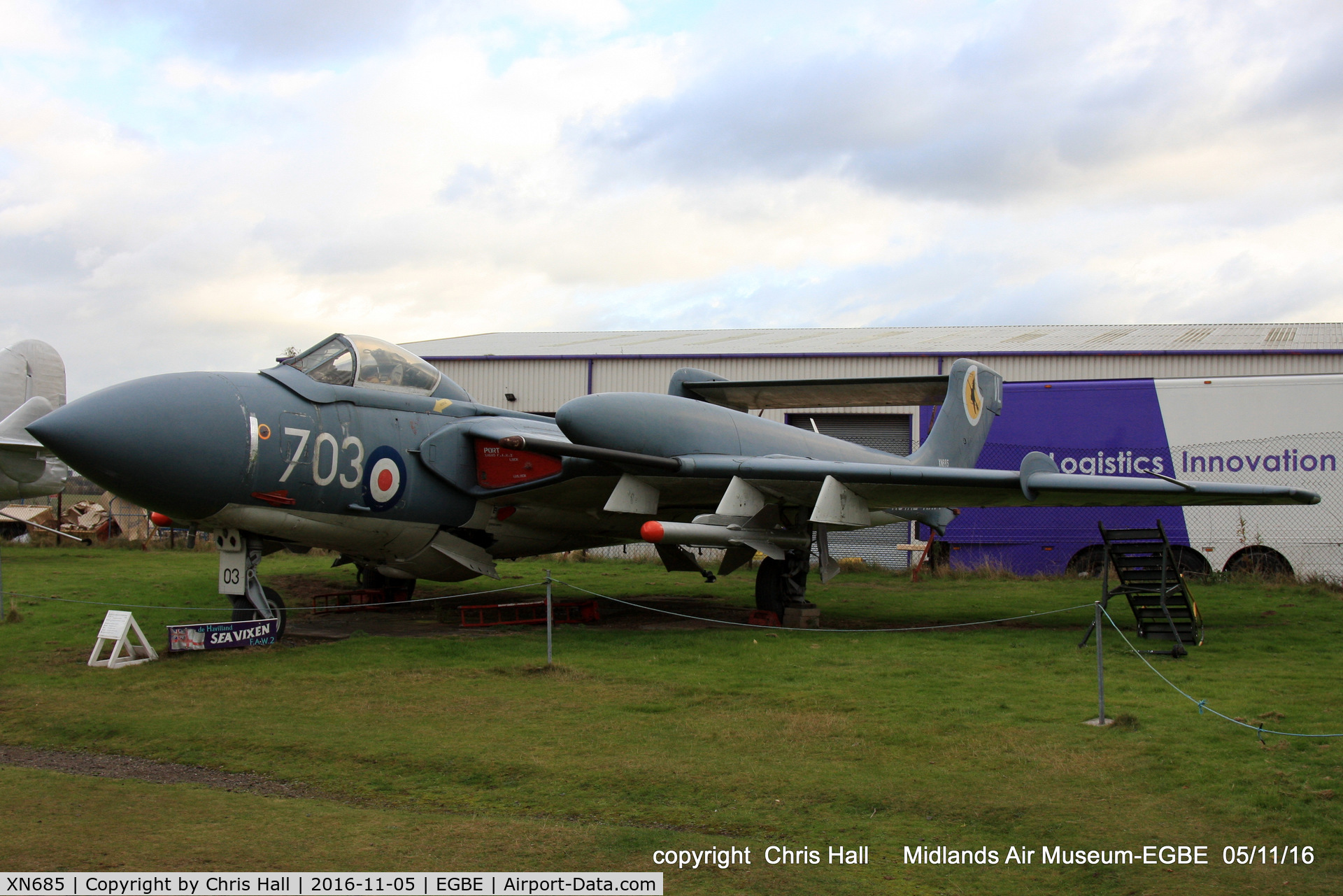 XN685, 1962 De Havilland DH-110 Sea Vixen FAW.2 C/N 10093, preserved at the Midland Air Museum