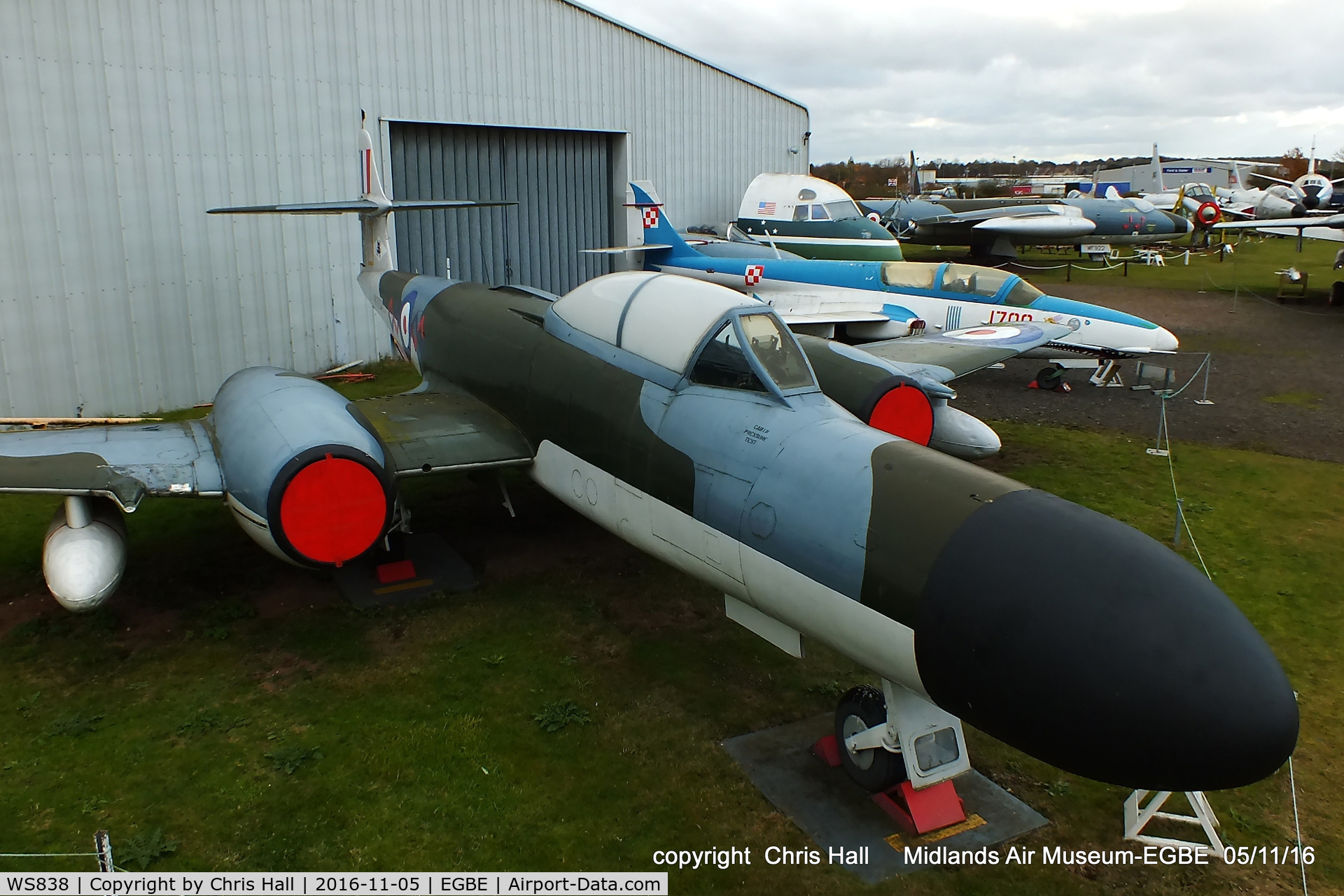 WS838, 1954 Gloster Meteor NF.14 C/N Not found WS838, preserved at the Midland Air Museum