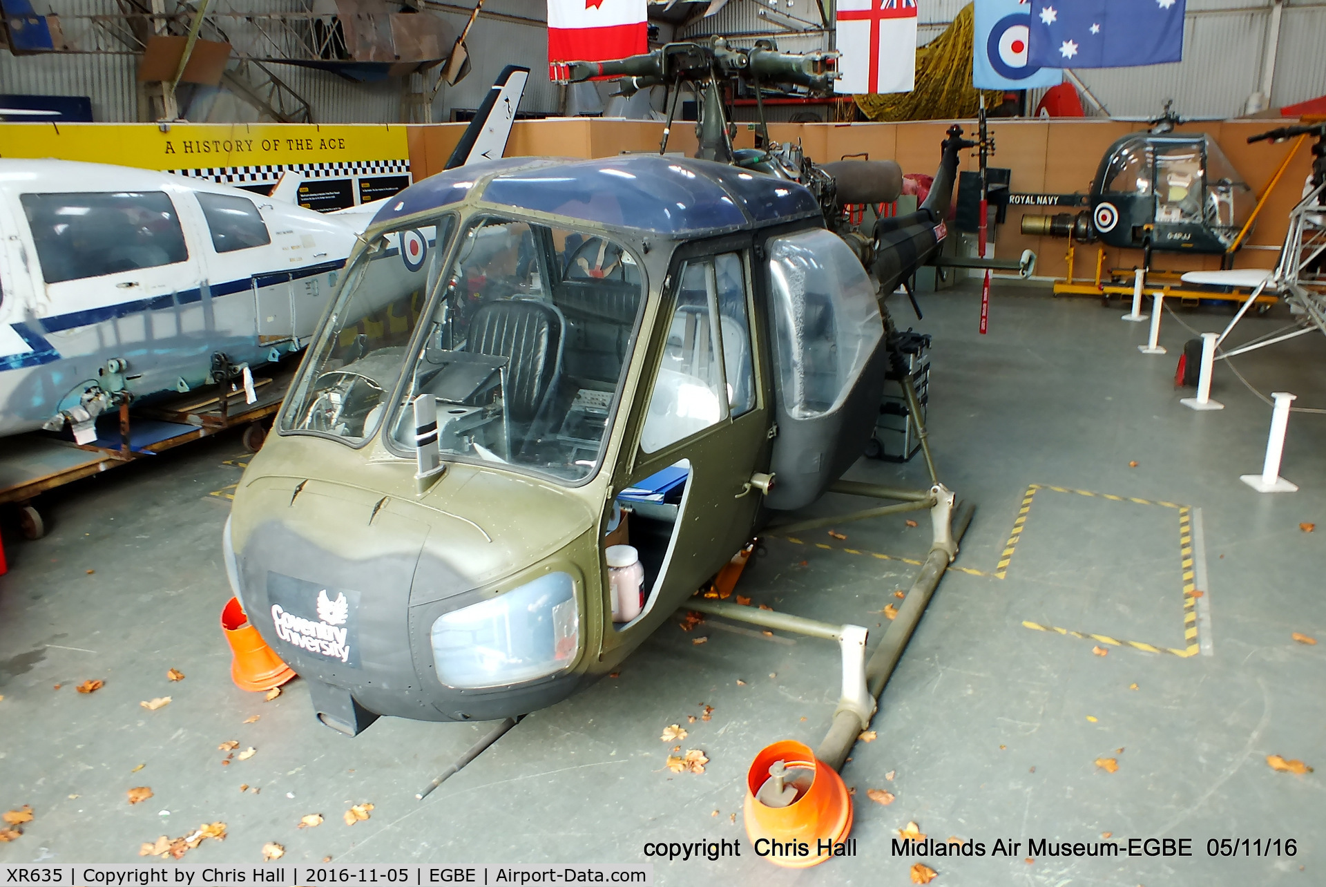 XR635, 1965 Westland Scout AH.1 C/N F9535, preserved at the Midland Air Museum