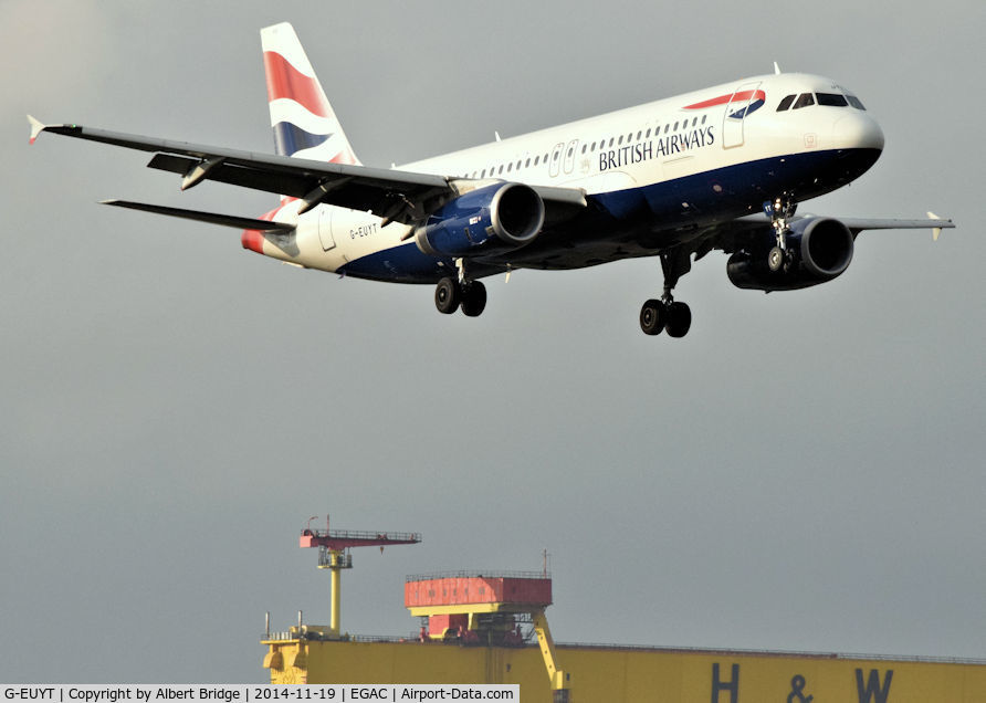 G-EUYT, 2014 Airbus A320-232 C/N 5985, British Airways G-EUYT arriving at Belfast City from Heathrow.