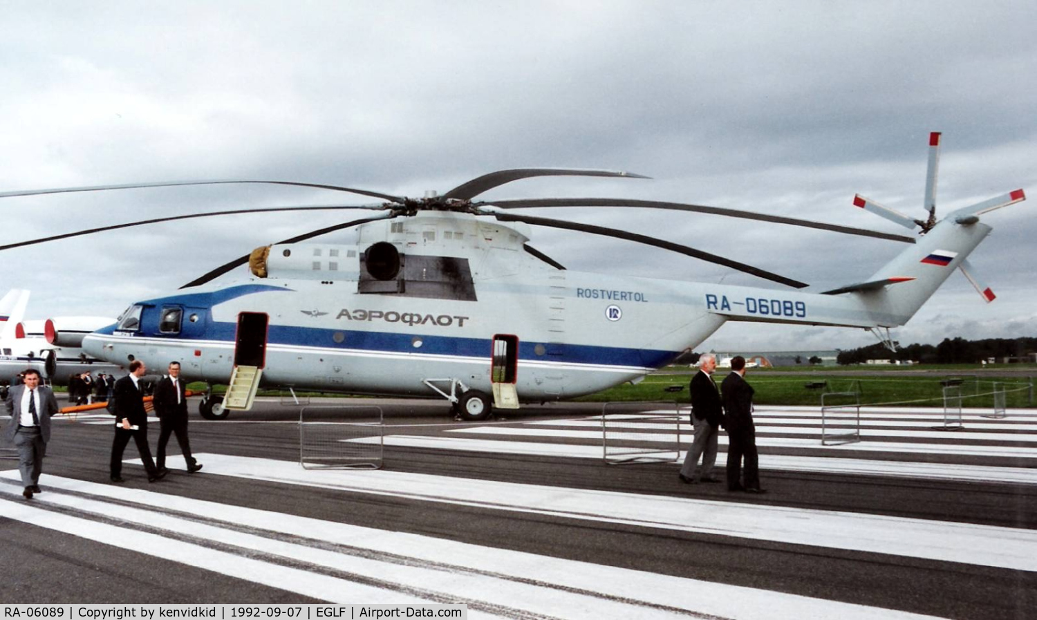 RA-06089, Mil Mi-26T Halo C/N 34001212499, On static display at the 1992 Farnborough International Air Show, scanned from slide.
