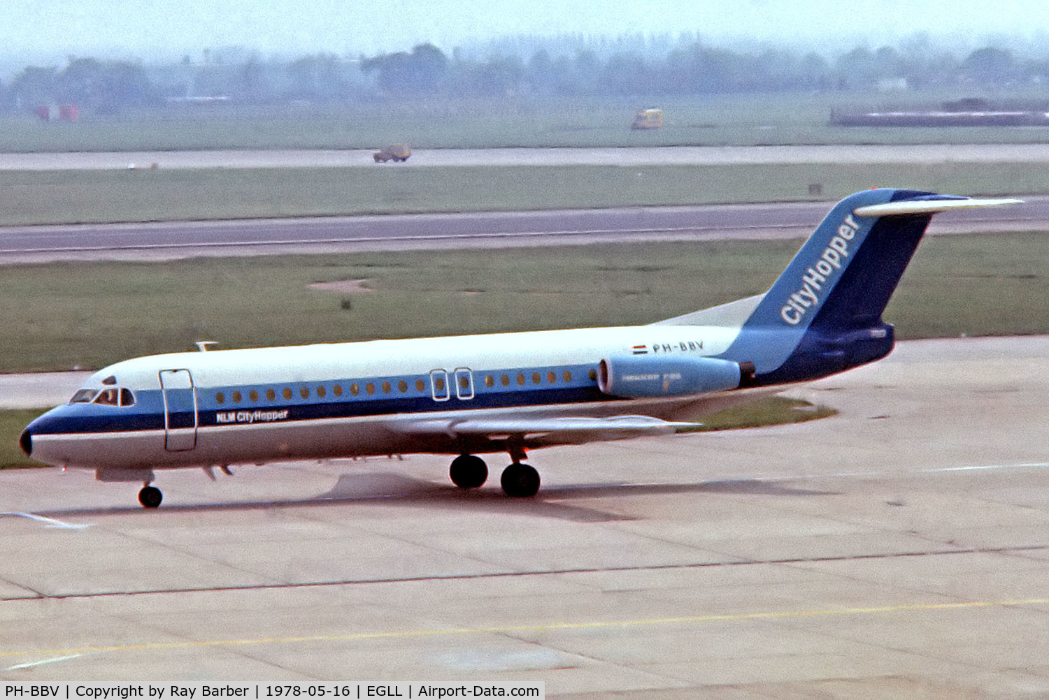 PH-BBV, 1977 Fokker F-28-4000 Fellowship C/N 11127, Fokker F-28-4000 Fellowship [11127] (NLM CityHopper) Heathrow~G 16/05/1978. From a slide.
