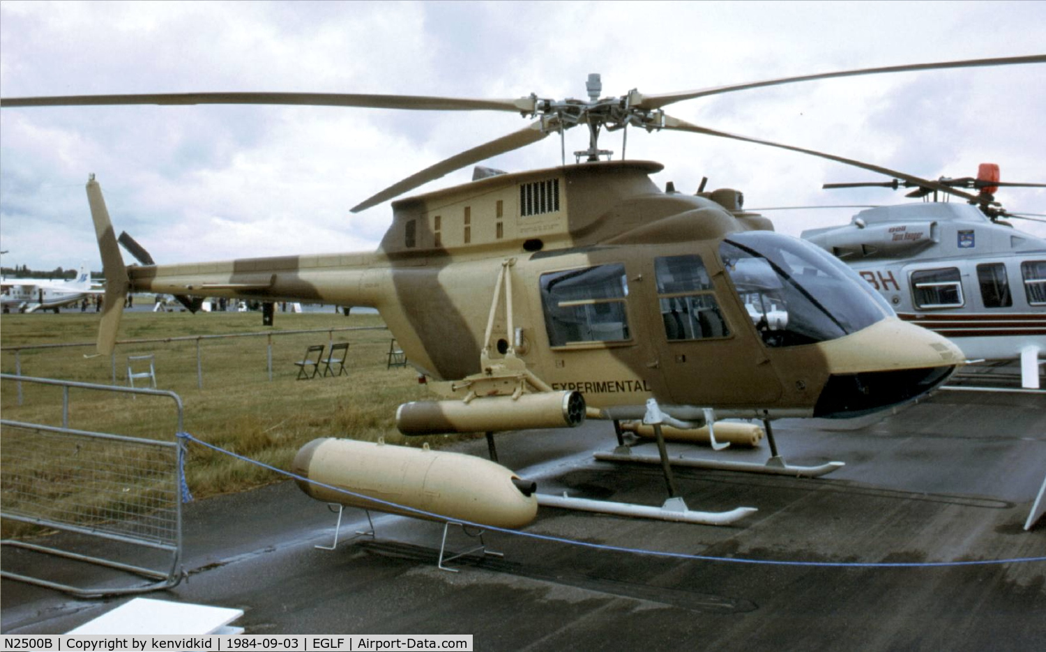 N2500B, Bell 406CS Combat Scout C/N 2500, At the 1984 Farnborough International Air Show. Scanned from slide.
