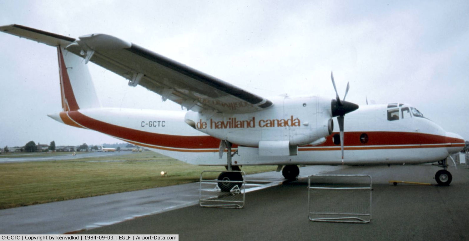 C-GCTC, 1980 De Havilland Canada DHC-5D Buffalo C/N 103, At the 1984 Farnborough International Air Show. Scanned from slide.