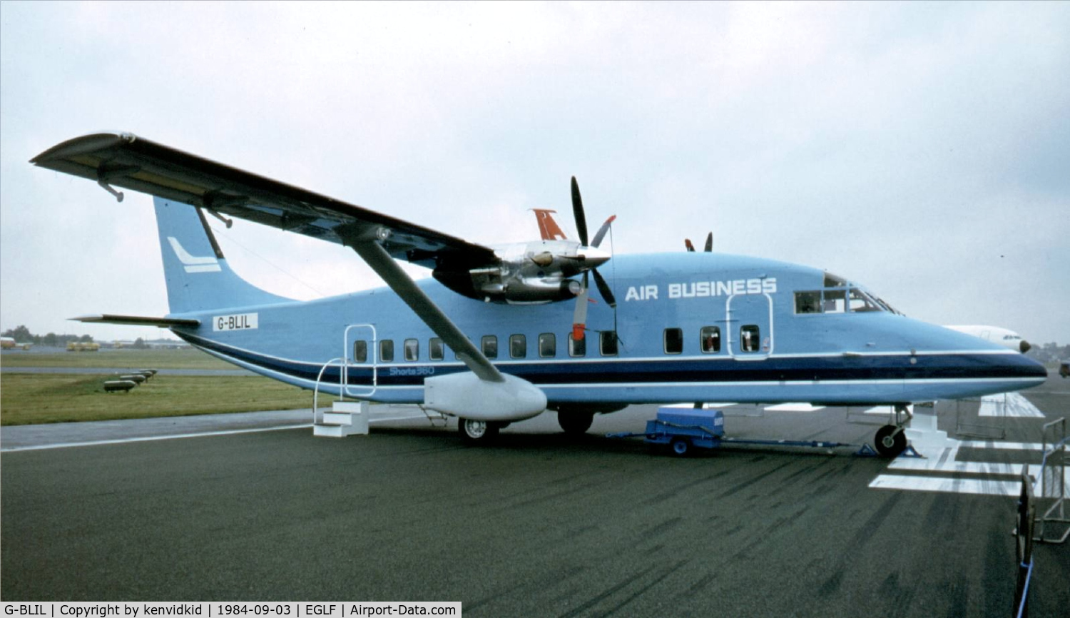 G-BLIL, 1984 Short 360-100 C/N SH.3648, At the 1984 Farnborough International Air Show. Scanned from slide.