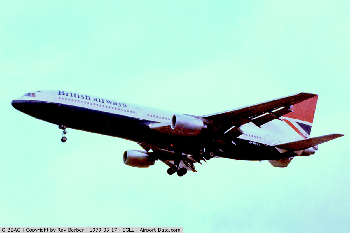 G-BBAG, 1974 Lockheed L-1011-385-1 TriStar 1 C/N 193E-1094, Lockheed L-1011 Tristar 1 [1094] (British Airways) Heathrow~G 17/05/1979. From a slide.