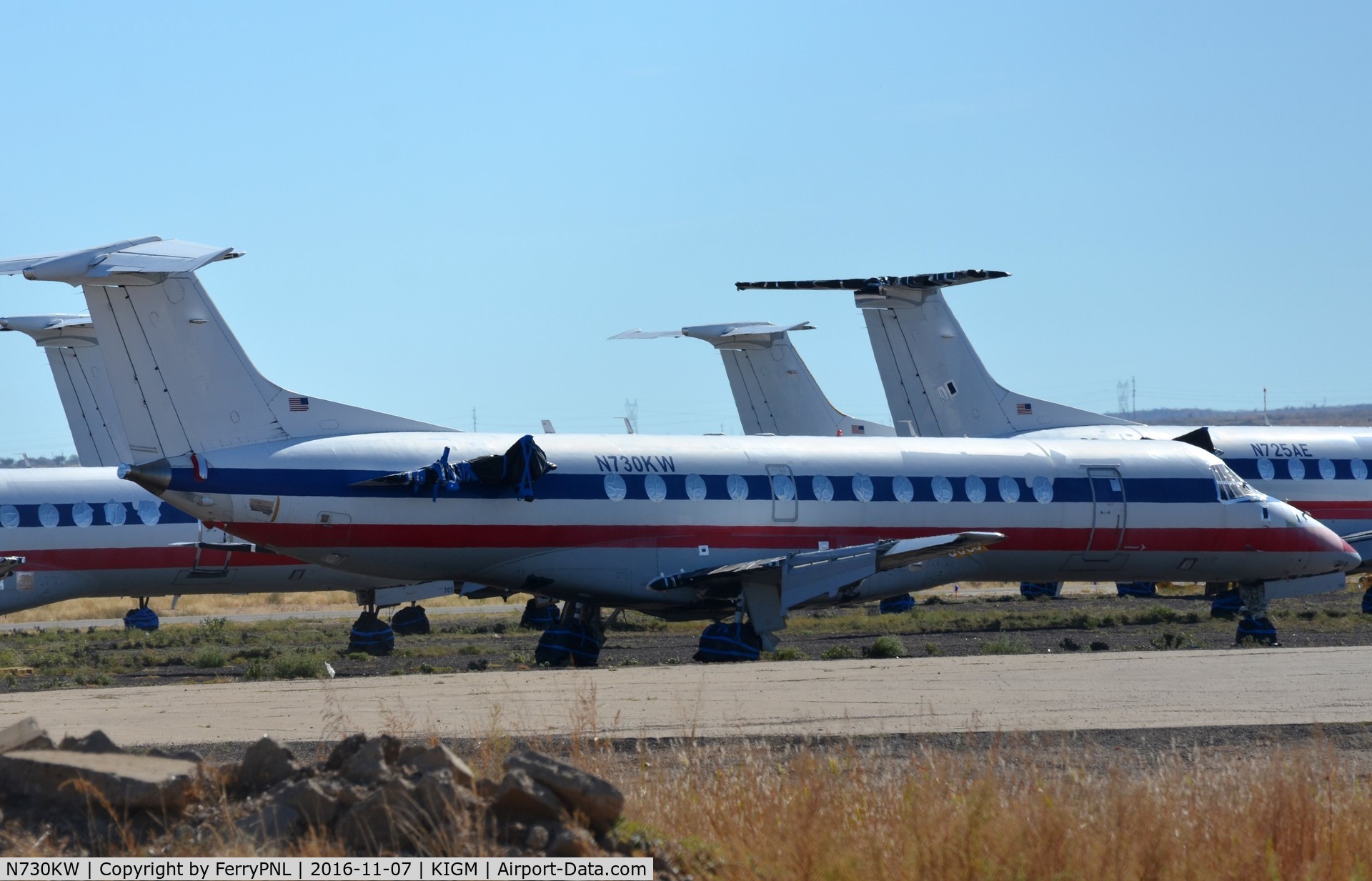 N730KW, 2000 Embraer ERJ-135LR (EMB-135LR) C/N 145346, American Eagle ERJ135 stored in Kingman, AZ.