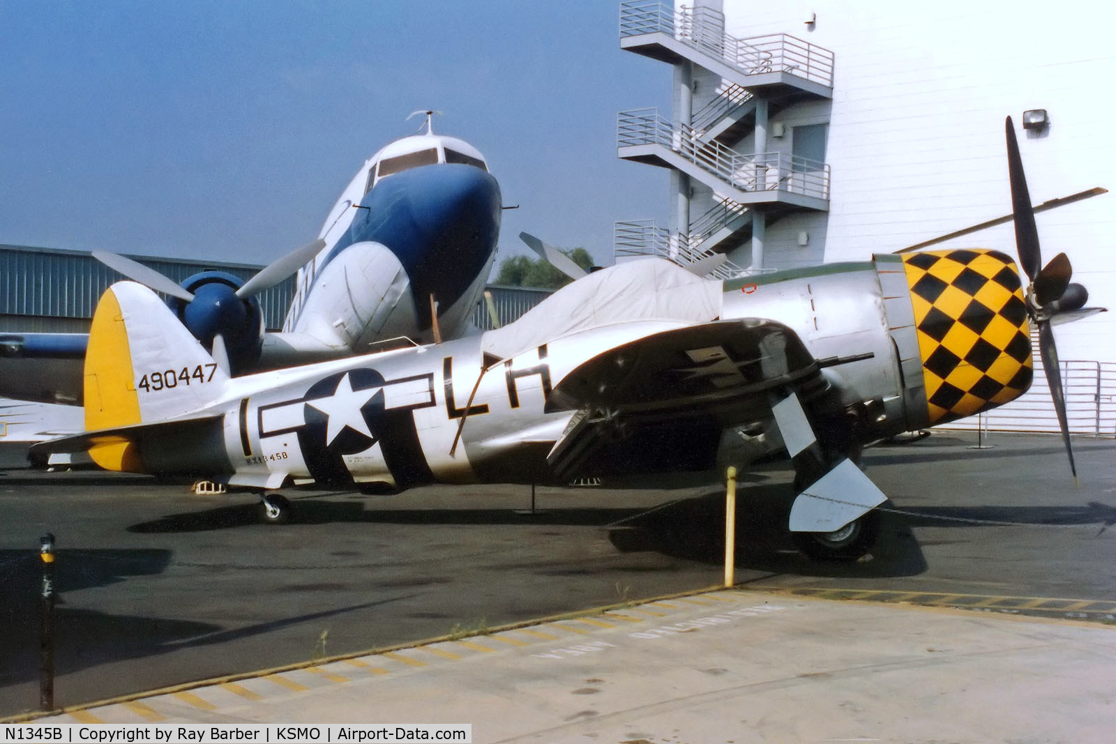 N1345B, 1945 Republic P-47D Thunderbolt C/N 399-55592, Republic P-47D Thunderbolt [399-55592] Santa Monica~N 11/10/1998. Seen here prior to being preserved before extra markings added.