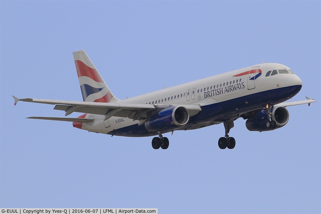 G-EUUL, 2002 Airbus A320-232 C/N 1708, Airbus A320-232, Short approach Rwy 32R, Marseille-Provence Airport (LFML-MRS)