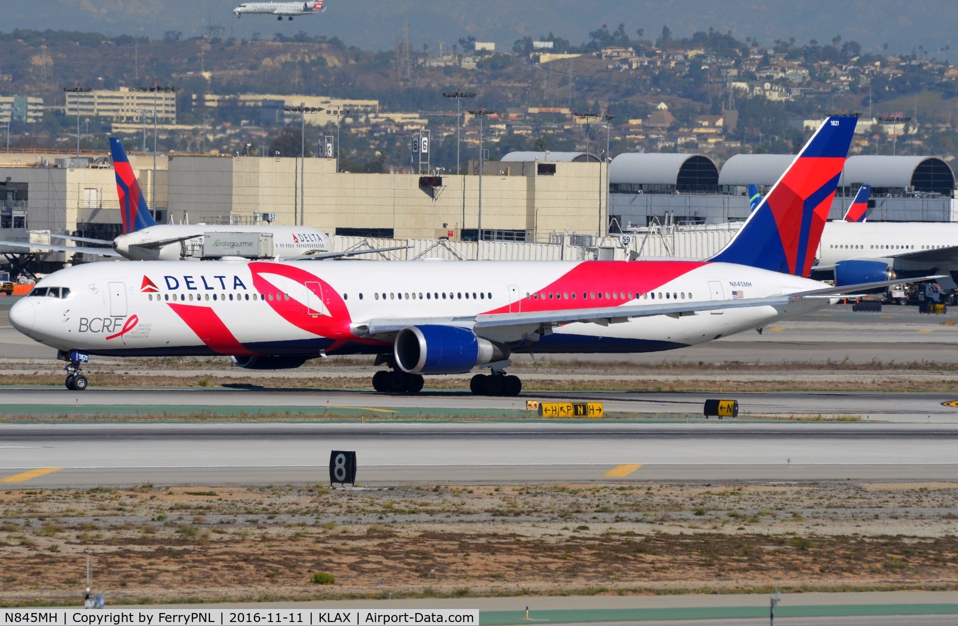 N845MH, 2002 Boeing 767-432/ER C/N 29719, The Pink Ribbon B764 of Delta in LAX.