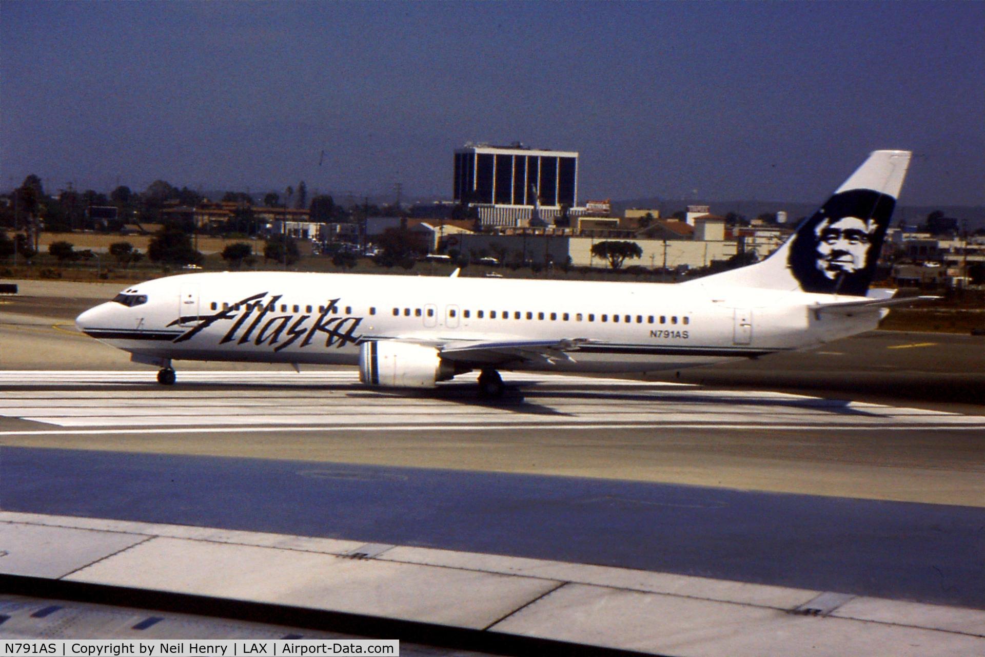 N791AS, 1997 Boeing 737-490 C/N 28886, Scanned from original slide taken at LAX about 30 August 1997