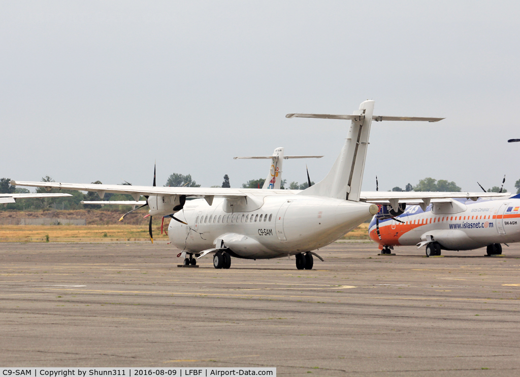 C9-SAM, 1996 ATR 42-500 C/N 528, Parked in all white c/s without titles @ LFBF