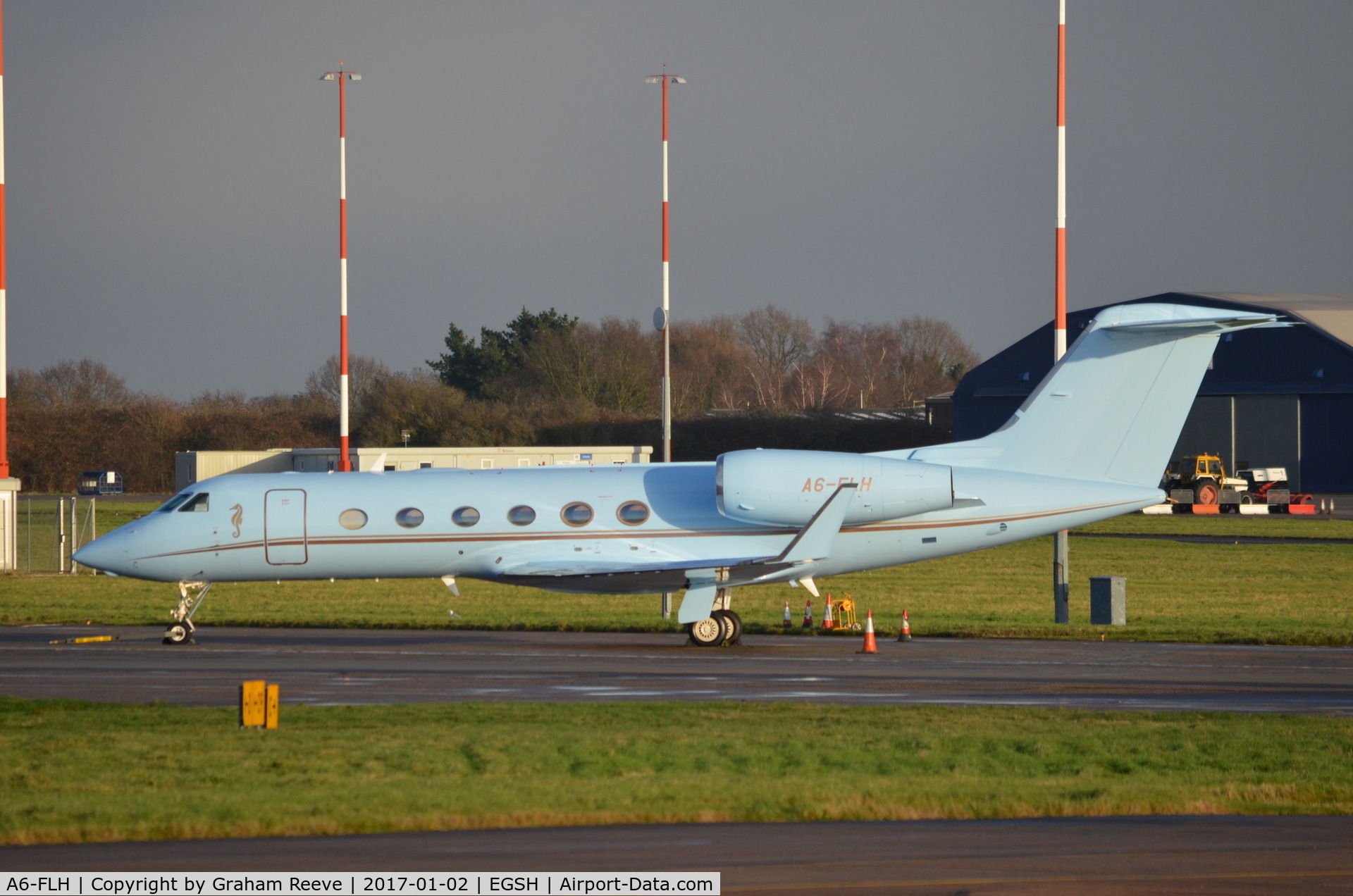 A6-FLH, 2009 Gulfstream Aerospace GIV-X (G450) C/N 4155, Parked at Norwich.