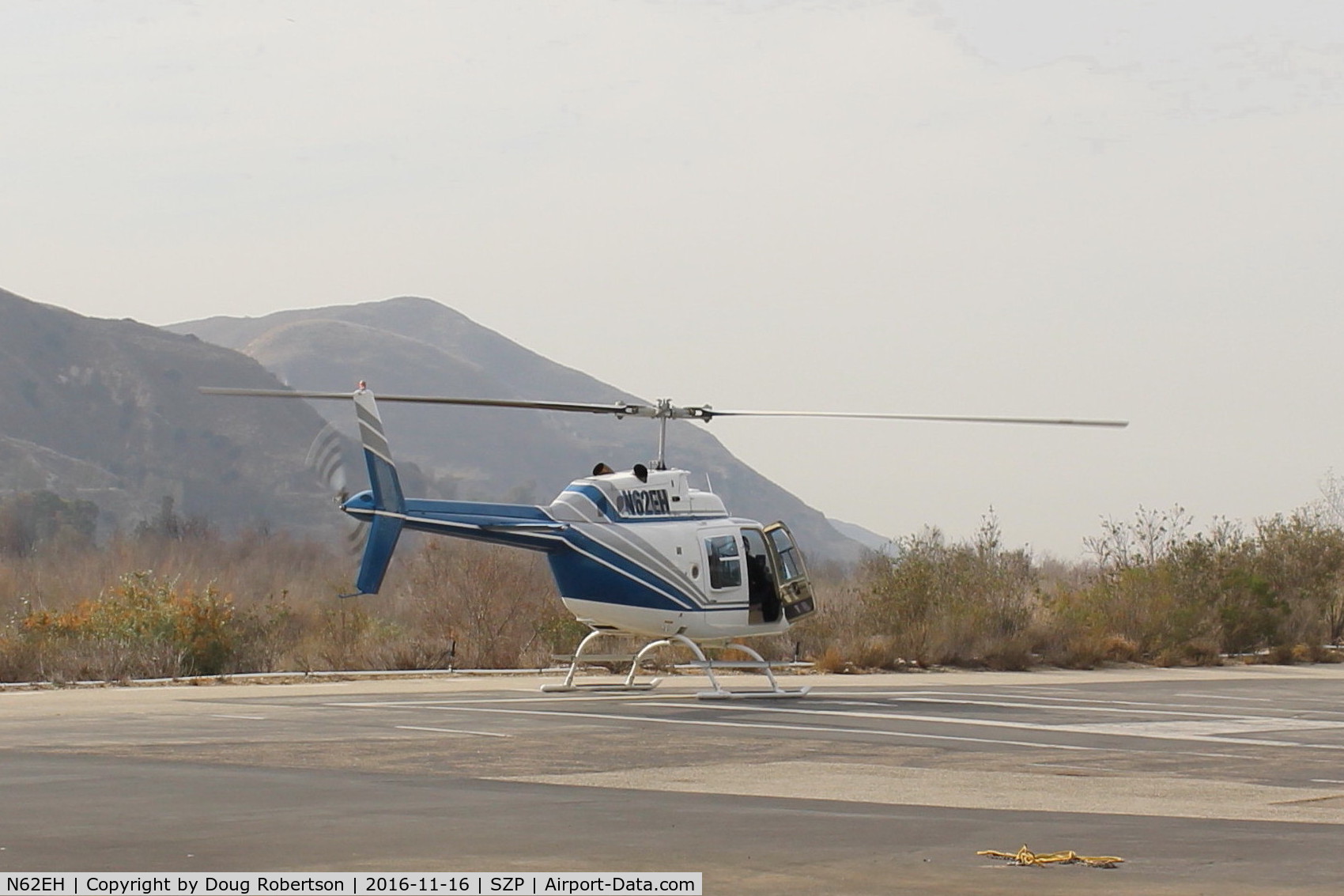 N62EH, 1991 Bell 206B JetRanger II C/N 4191, 1991 Bell 206B JET RANGER II, one Allison 250-C20 Turboshaft 400 shaft Hp, landed on SZP Helipad from L70