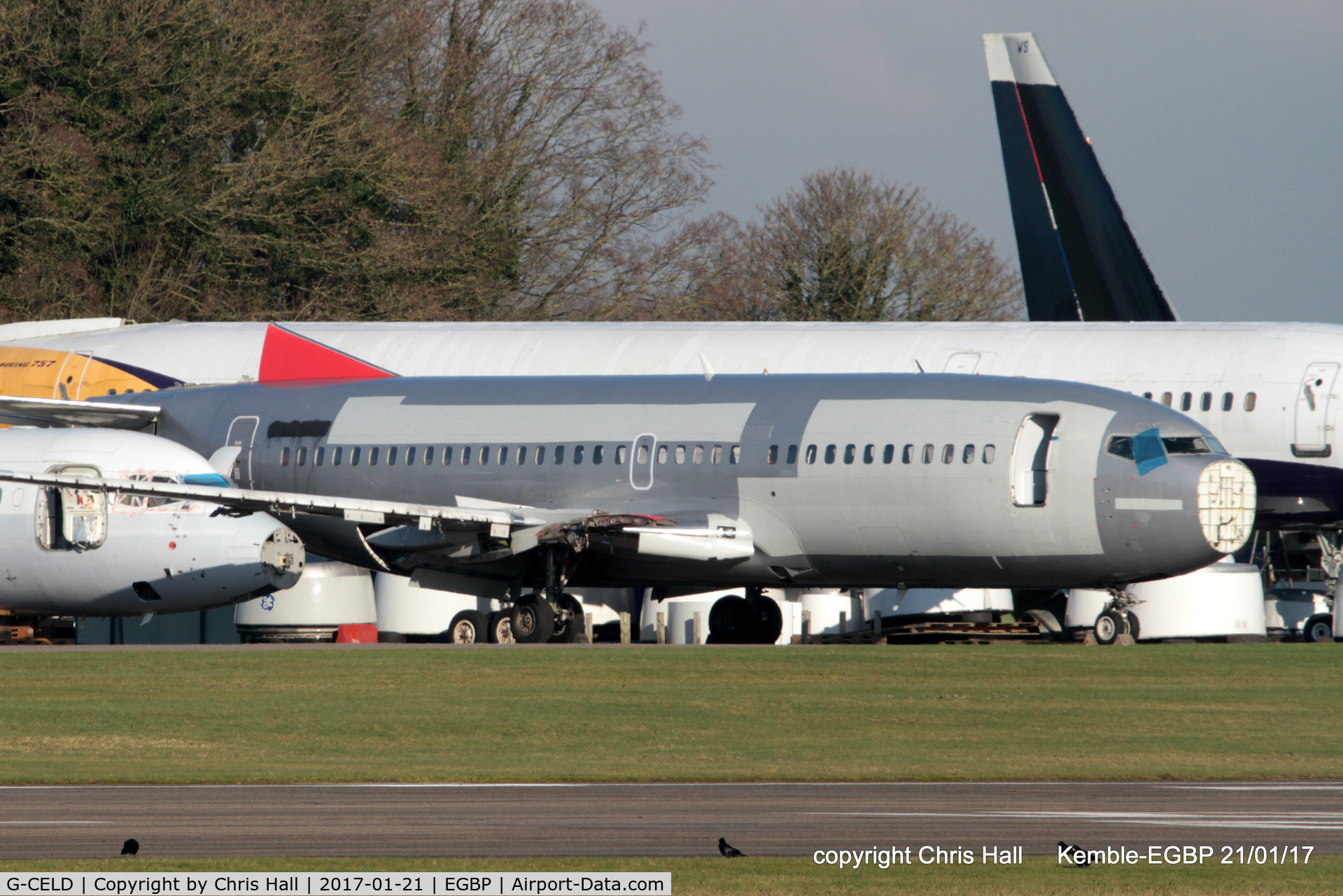 G-CELD, 1987 Boeing 737-33A C/N 23832, in the scrapping area at Kemble