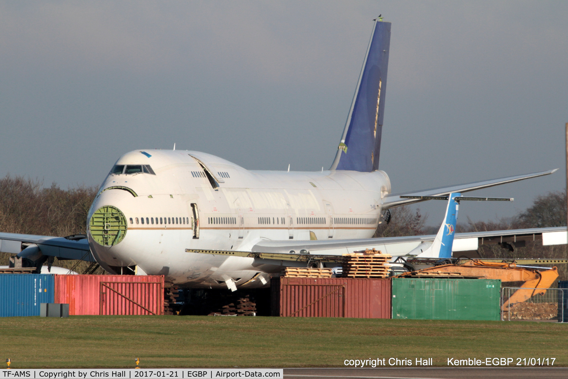 TF-AMS, 1990 Boeing 747-481 C/N 24920, in the scrapping area at Kemble