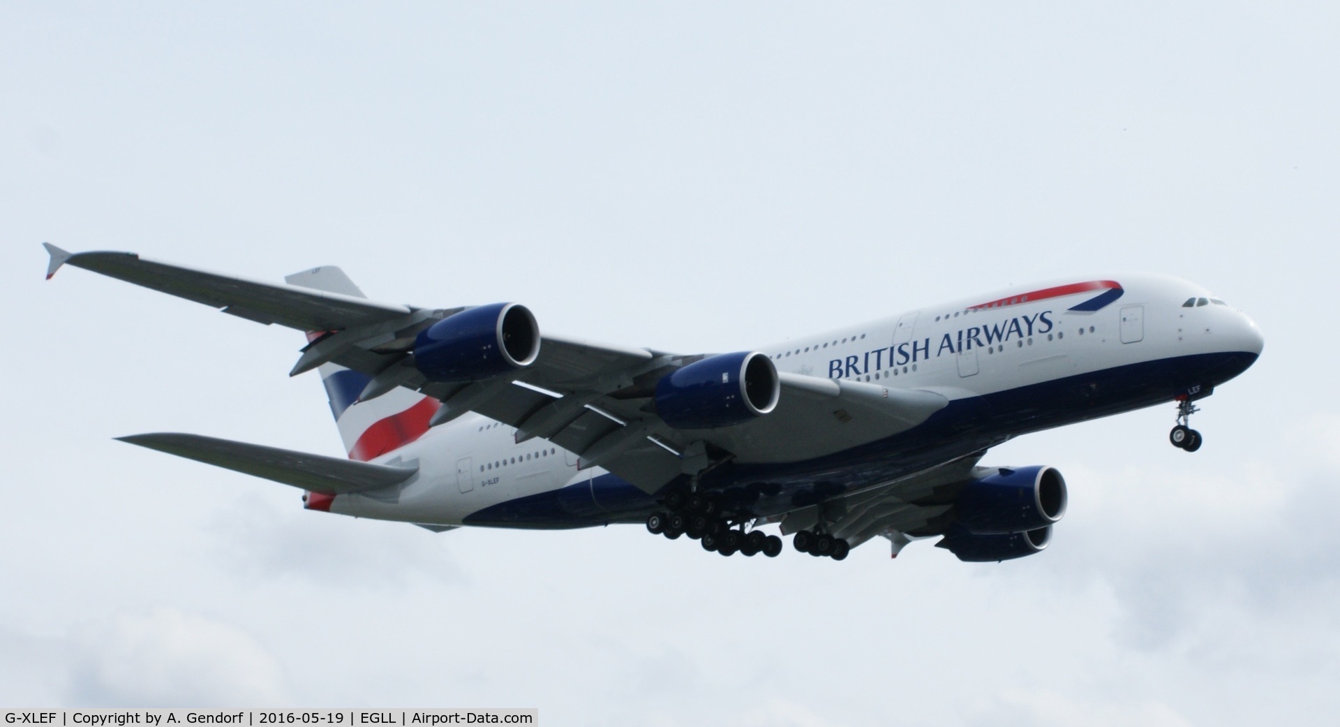 G-XLEF, 2013 Airbus A380-841 C/N 151, British Airways, is here on short finals at London Heathrow(EGLL)