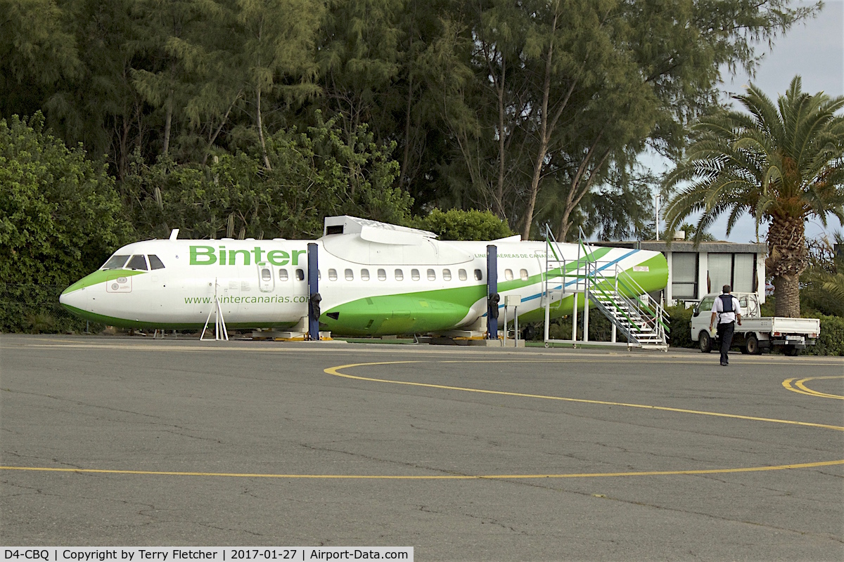 D4-CBQ, 1992 ATR 42-320 C/N 296, ex Halcyon ATR - now used as a Flight Simulator for Binter Canarias at El Berriel Airport, Gran Canaria