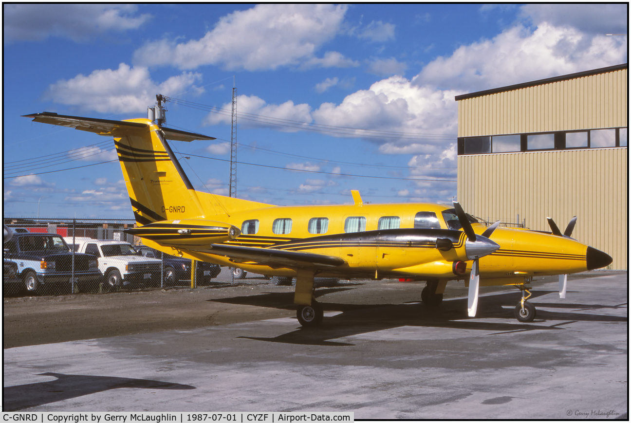 C-GNRD, 1980 Piper PA-42-720 Cheyenne III C/N 42-8001009, Seen at Yellowknife in 1987, this Piper Cheyenne III was operating for Ptarmigan Airways. This company was taken over by First Air in 1995.