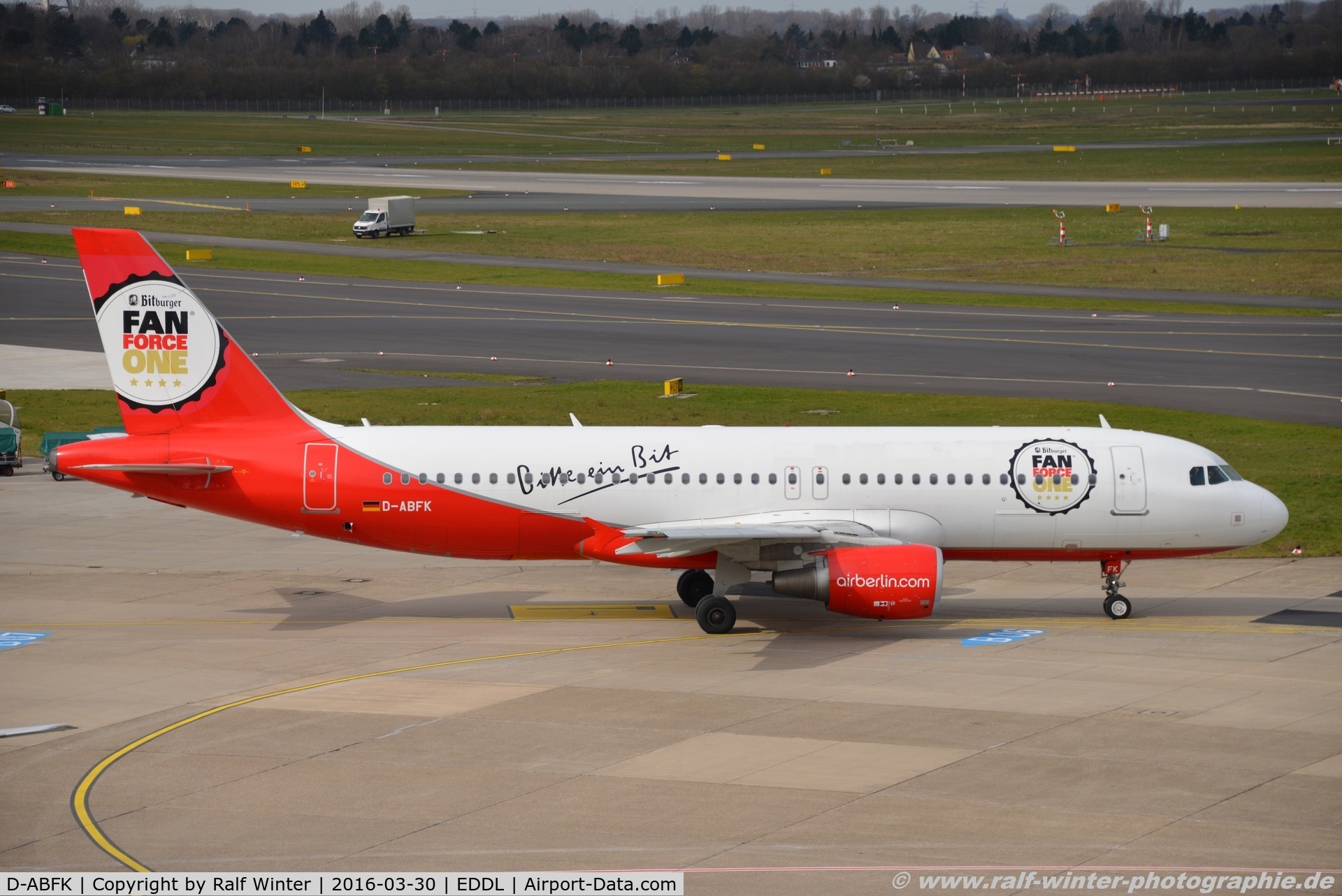 D-ABFK, 2010 Airbus A320-214 C/N 4433, Airbus A320-214 - AB BER Air Berlin 'Fan Force One' - D-ABFK - 30.03.2016 - DUS