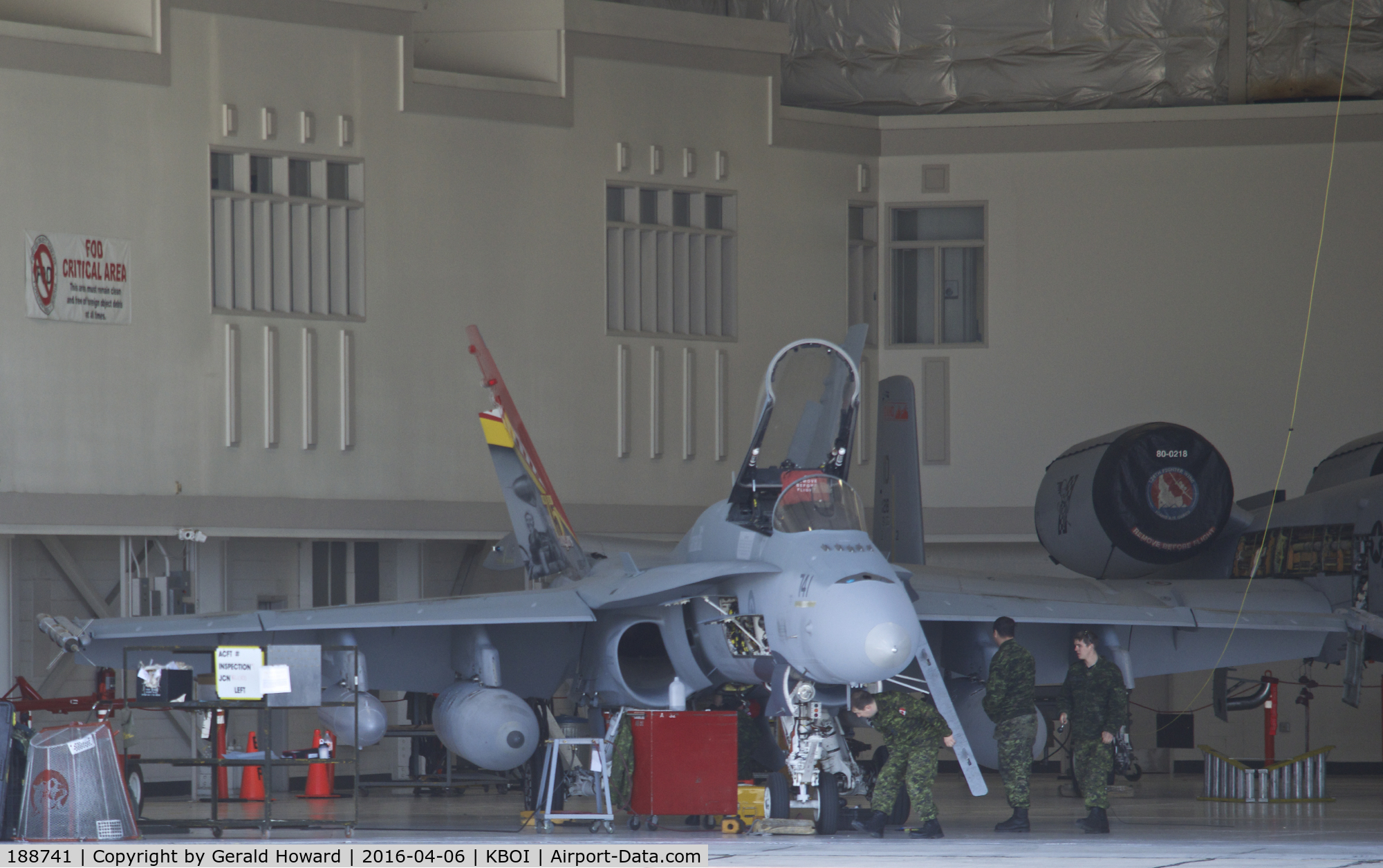 188741, McDonnell Douglas CF-188A Hornet C/N 0296/A241, Was on the Western Air ramp for a week before being moved into an Idaho ANG hangar to be worked on.